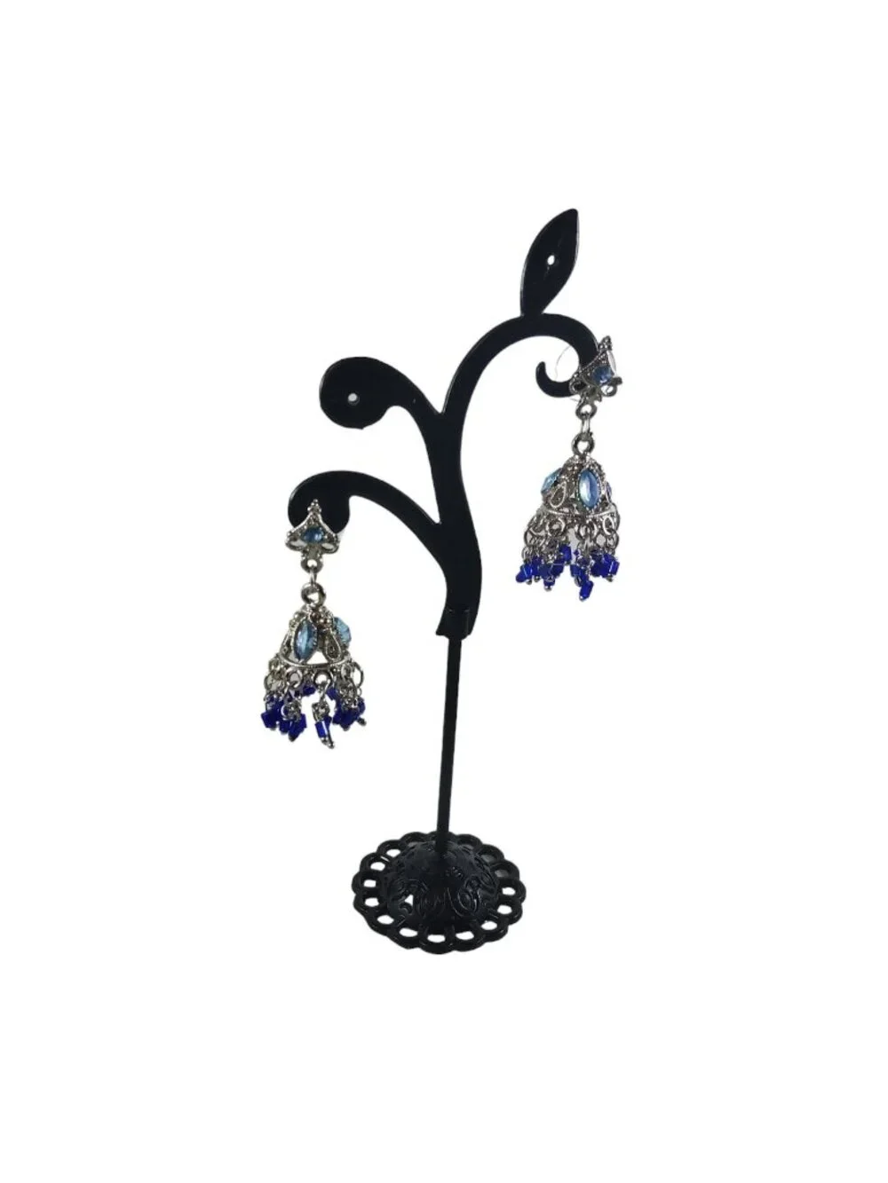 vintage silver tone hombre blues chrystals chandelier dangle earrings